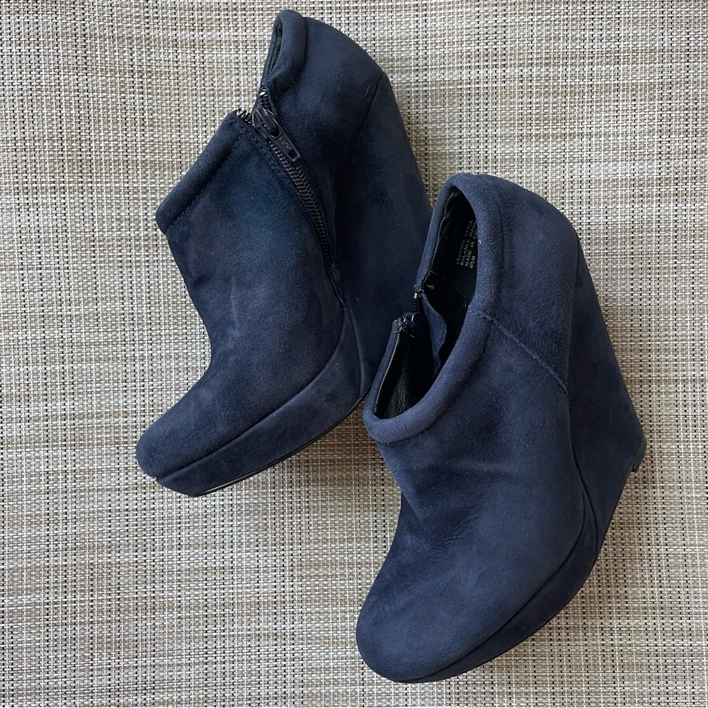 Trouve Blue Suede Wedge Ankle Boots